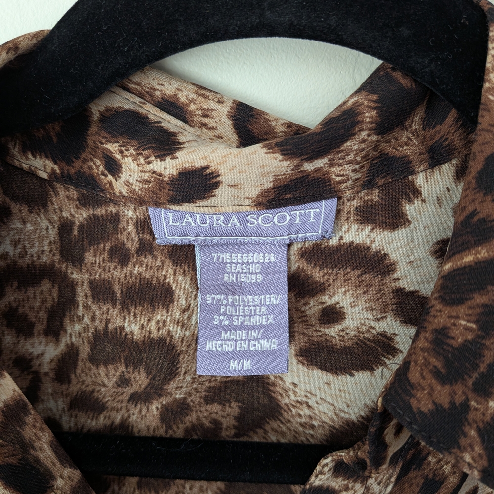 Laura Scott Button Down | Leopard Print Brown Tan… - image 2